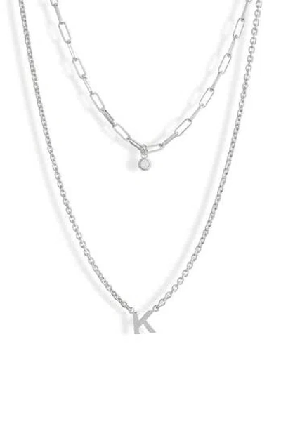 Meshmerise Diamond Initial Charm Necklace In Metallic