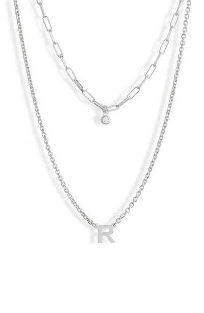 Meshmerise Diamond Initial Charm Necklace In Metallic