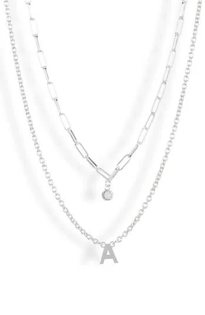 Meshmerise Diamond Initial Charm Necklace In Metallic