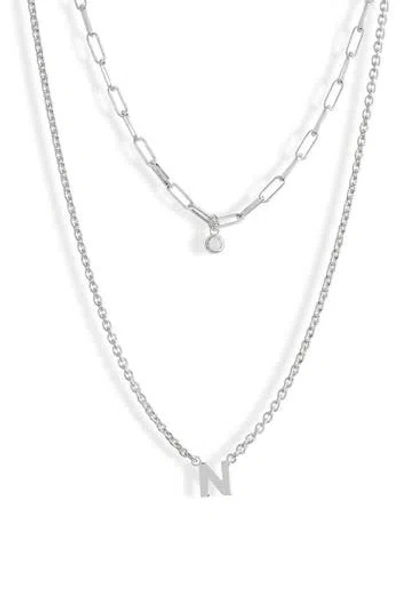 Meshmerise Diamond Initial Charm Necklace In Metallic