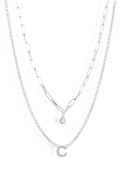Meshmerise Diamond Initial Charm Necklace In Silver
