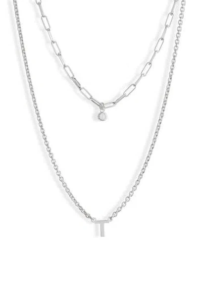 Meshmerise Diamond Initial Charm Necklace In Silver-t