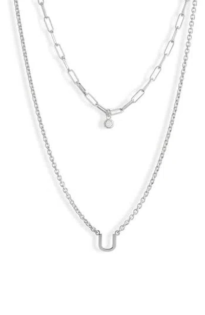 Meshmerise Diamond Initial Charm Necklace In Metallic