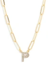 Meshmerise Diamond Initial Charm Paper Clip Chain Necklace In Gold