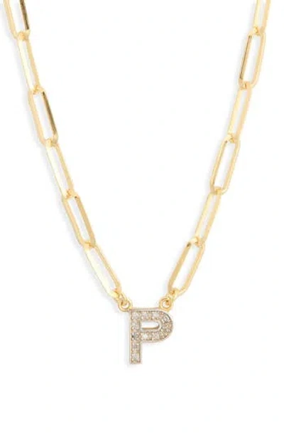 Meshmerise Diamond Initial Charm Paper Clip Chain Necklace In Gold