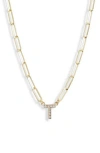 Meshmerise Diamond Initial Charm Paper Clip Chain Necklace In Gold