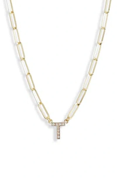 Meshmerise Diamond Initial Charm Paper Clip Chain Necklace In Gold