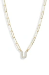 Meshmerise Diamond Initial Charm Paper Clip Chain Necklace In Gold