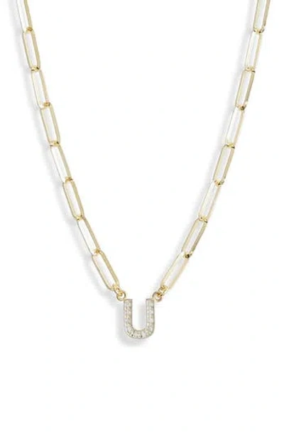 Meshmerise Diamond Initial Charm Paper Clip Chain Necklace In Gold