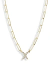 Meshmerise Diamond Initial Charm Paper Clip Chain Necklace In Gold