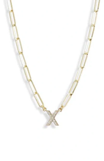 Meshmerise Diamond Initial Charm Paper Clip Chain Necklace In Gold