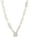 Meshmerise Diamond Initial Charm Paper Clip Chain Necklace In Yellow-b