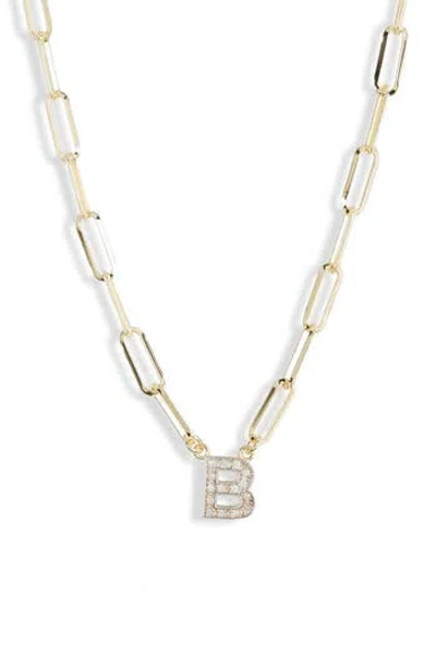 Meshmerise Diamond Initial Charm Paper Clip Chain Necklace In Yellow-b