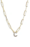 Meshmerise Diamond Initial Charm Paper Clip Chain Necklace In Yellow-c