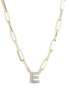 Meshmerise Diamond Initial Charm Paper Clip Chain Necklace In Yellow-e