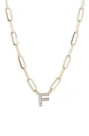 Meshmerise Diamond Initial Charm Paper Clip Chain Necklace In Yellow-f