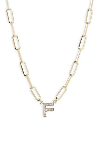 Meshmerise Diamond Initial Charm Paper Clip Chain Necklace In Yellow-f