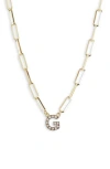Meshmerise Diamond Initial Charm Paper Clip Chain Necklace In Yellow-g