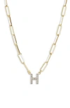 Meshmerise Diamond Initial Charm Paper Clip Chain Necklace In Yellow-h
