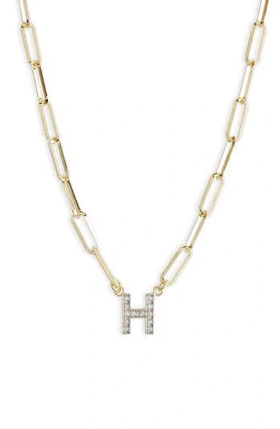 Meshmerise Diamond Initial Charm Paper Clip Chain Necklace In Yellow-h
