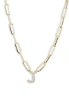 Meshmerise Diamond Initial Charm Paper Clip Chain Necklace In Yellow-j