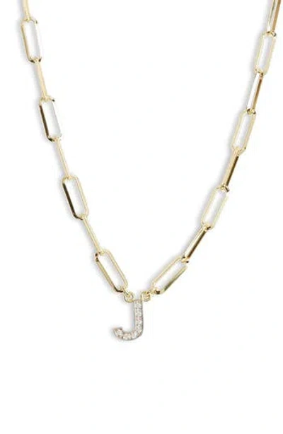 Meshmerise Diamond Initial Charm Paper Clip Chain Necklace In Yellow-j