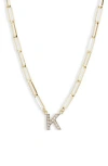Meshmerise Diamond Initial Charm Paper Clip Chain Necklace In Yellow-k