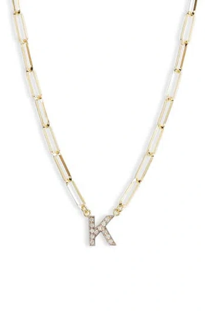 Meshmerise Diamond Initial Charm Paper Clip Chain Necklace In Yellow-k