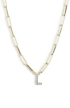 Meshmerise Diamond Initial Charm Paper Clip Chain Necklace In Yellow-l