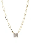 Meshmerise Diamond Initial Charm Paper Clip Chain Necklace In Yellow-m