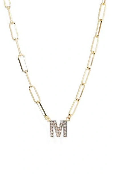 Meshmerise Diamond Initial Charm Paper Clip Chain Necklace In Gold