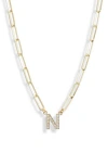 Meshmerise Diamond Initial Charm Paper Clip Chain Necklace In Yellow-n