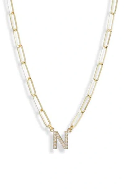 Meshmerise Diamond Initial Charm Paper Clip Chain Necklace In Yellow-n