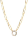 Meshmerise Diamond Initial Charm Paper Clip Chain Necklace In Yellow-o