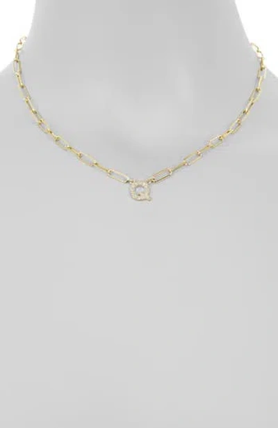 Meshmerise Diamond Initial Charm Paper Clip Chain Necklace In Yellow-q