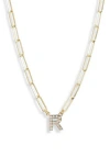Meshmerise Diamond Initial Charm Paper Clip Chain Necklace In Yellow-r