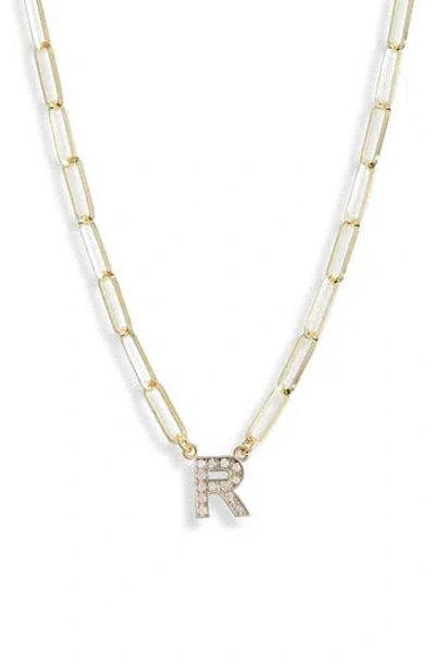 Meshmerise Diamond Initial Charm Paper Clip Chain Necklace In Yellow-r