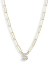 Meshmerise Diamond Initial Charm Paper Clip Chain Necklace In Yellow-s