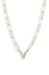 Meshmerise Diamond Initial Charm Paper Clip Chain Necklace In Yellow-v