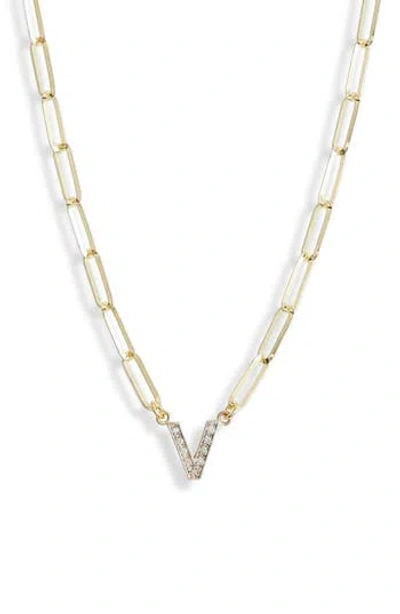 Meshmerise Diamond Initial Charm Paper Clip Chain Necklace In Yellow-v