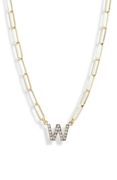 Meshmerise Diamond Initial Charm Paper Clip Chain Necklace In Yellow-w