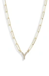 Meshmerise Diamond Initial Charm Paper Clip Chain Necklace In Yellow-y