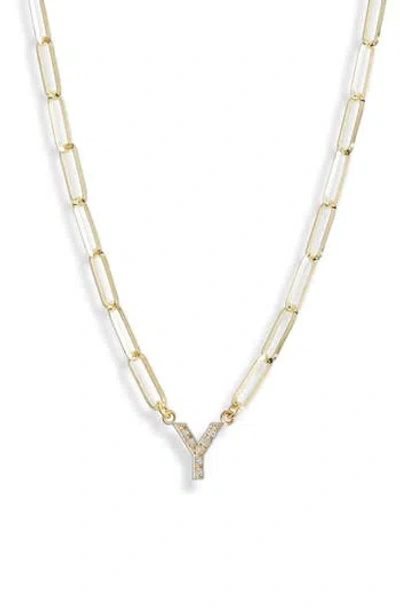Meshmerise Diamond Initial Charm Paper Clip Chain Necklace In Yellow-y