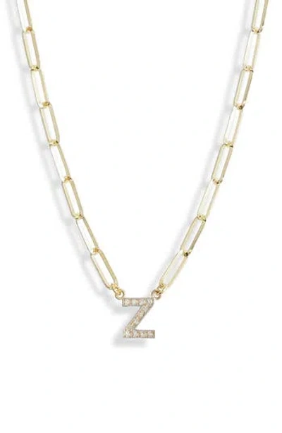 Meshmerise Diamond Initial Charm Paper Clip Chain Necklace In Yellow-z