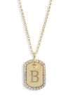 Meshmerise Diamond Initial Dog Tag Pendant Necklace In Gold