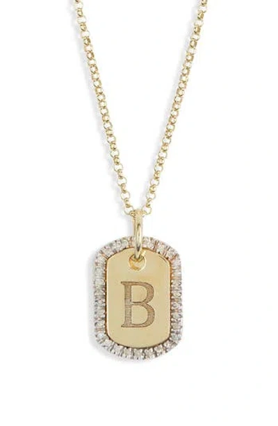 Meshmerise Diamond Initial Dog Tag Pendant Necklace In Gold