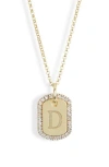 Meshmerise Diamond Initial Dog Tag Pendant Necklace In Gold