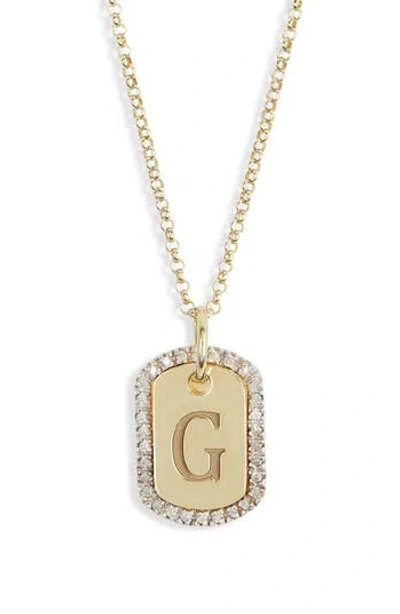 Meshmerise Diamond Initial Dog Tag Pendant Necklace In Gold