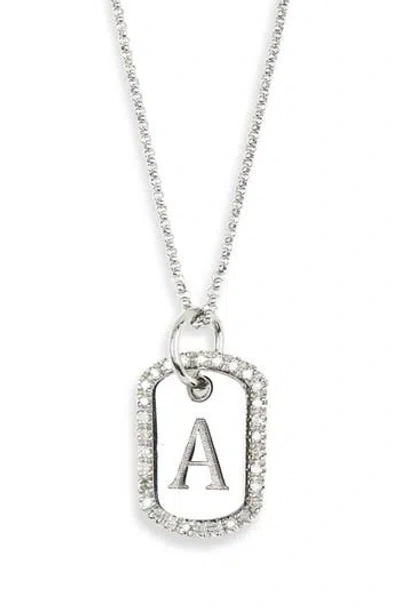 Meshmerise Diamond Initial Dog Tag Pendant Necklace In White-a