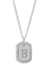 Meshmerise Diamond Initial Dog Tag Pendant Necklace In White-b